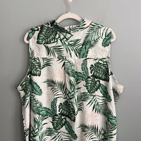C & C California Women’s 2X 100% Linen sleeveless palm tree tropical dress - Picture 10 of 13